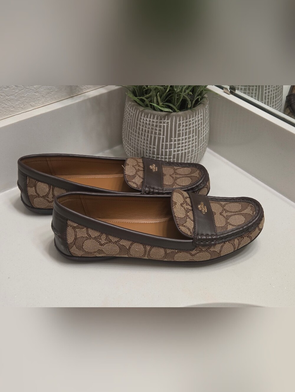 Coach Odette Signature Jacquard Loafers Brown Khaki Tan Size 8 - Picture 4 of 6